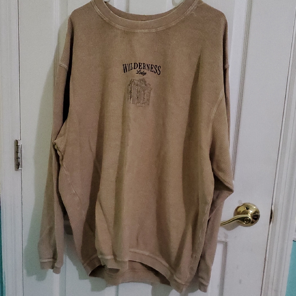 Chicka-d Tan Wilderness Lodge Graphic Relaxed Fit Thermal Sweatshirt XL